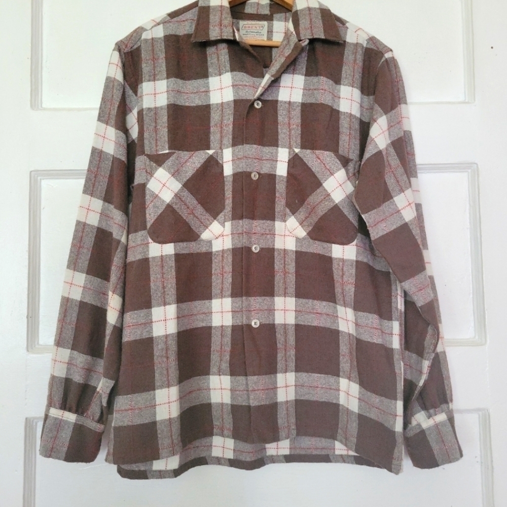 VINTAGE BRENT Men's Plaid Size S Long Sleeve Orlon Wool Button Front Shirt 14655
